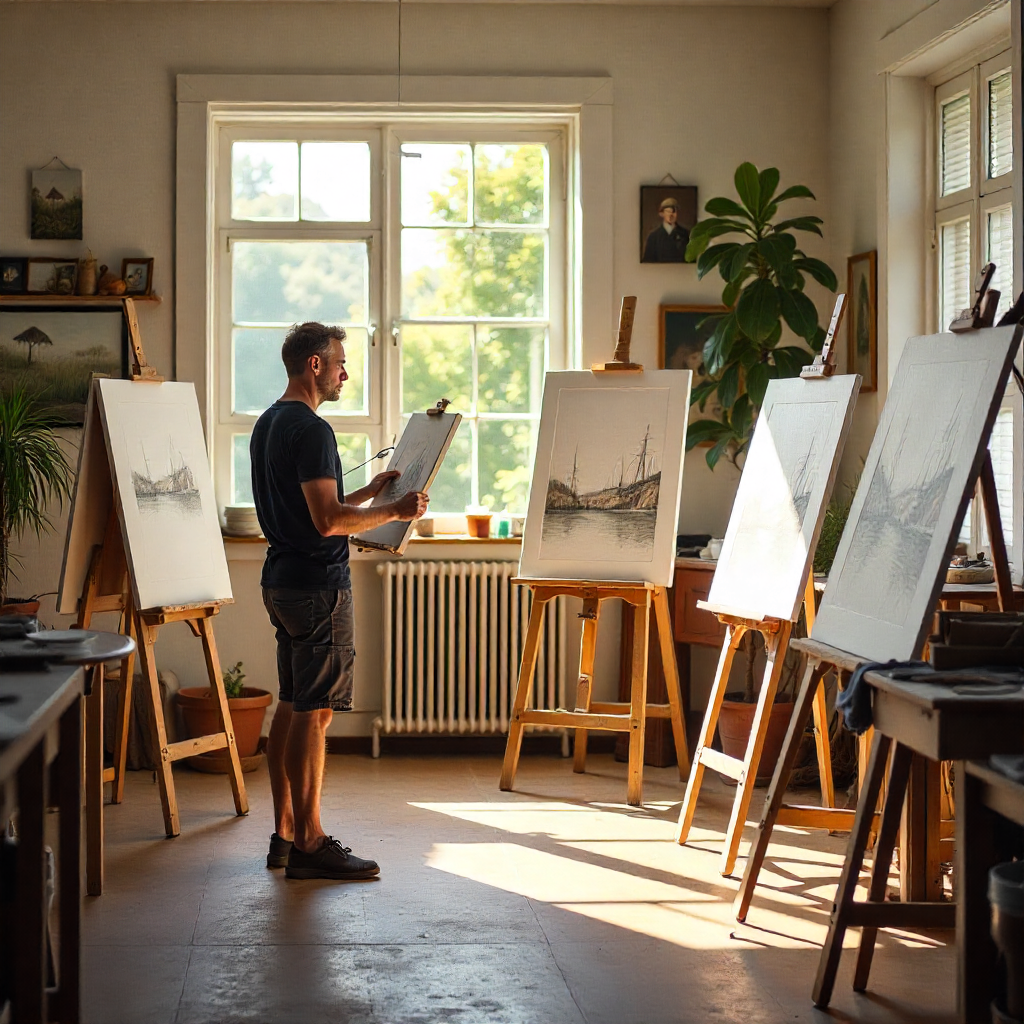 Instructor guiding an art student